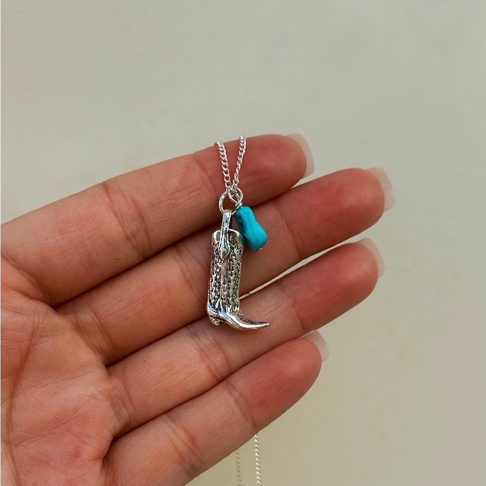Cowgirl Boot and Turquoise Charm Necklace